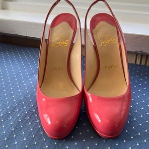 Christian Louboutin pink patent sling back pumps